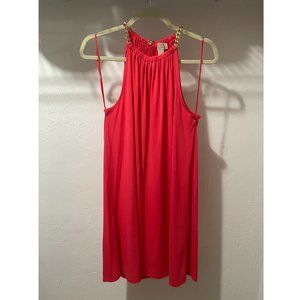 New Michael Kors MK Royal Coral Halter Neck Gold Chain Strap Dress Sz M